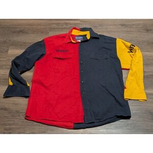 Wrangler Western Shirt Mens XL Colorblock Red Navy Yellow Long Sleeve Button Up